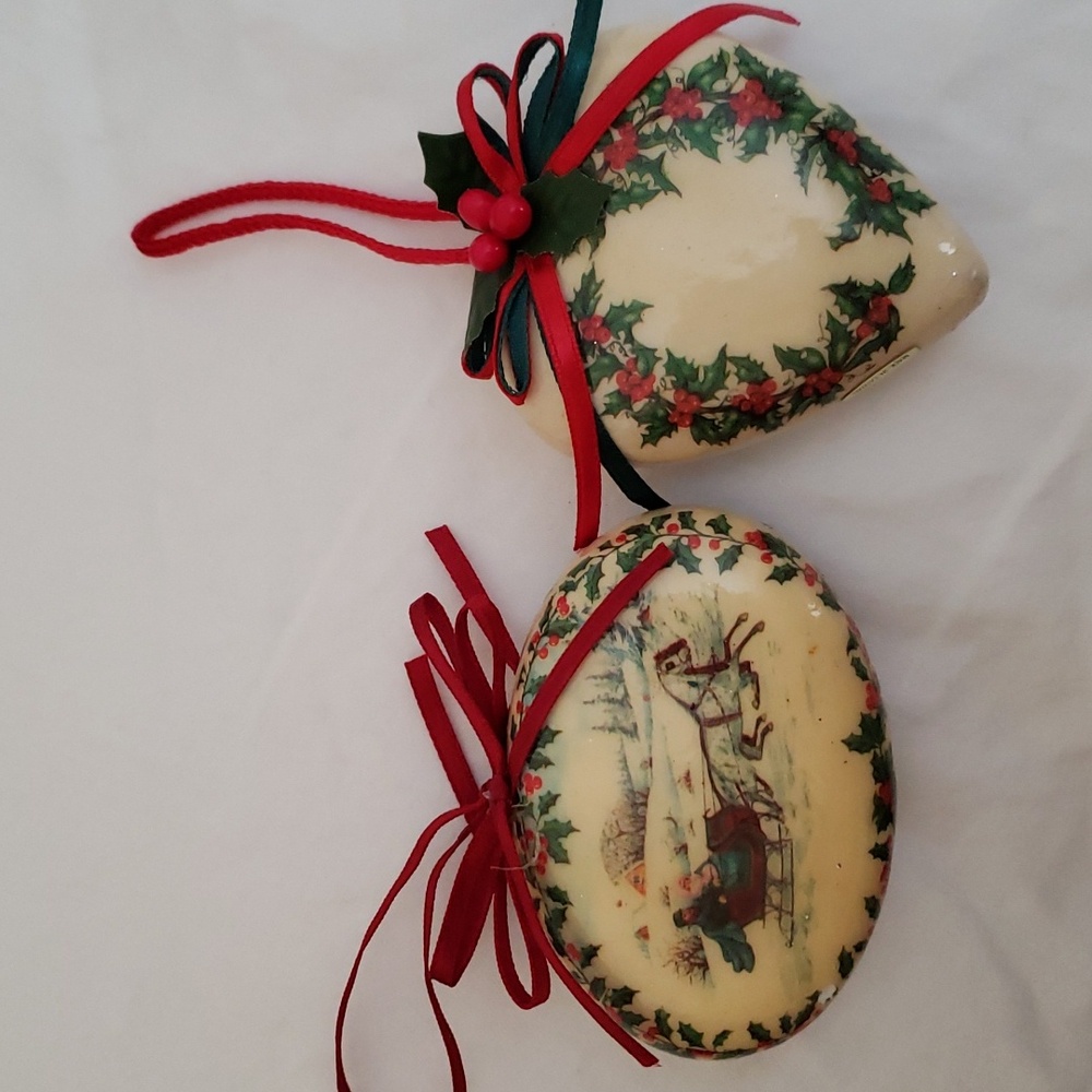 Two Victorian Style Decoupage Christmas Ornaments